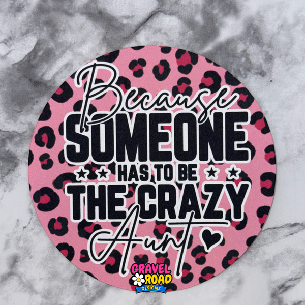 Pink leopard print round cardstock with text on a marble background